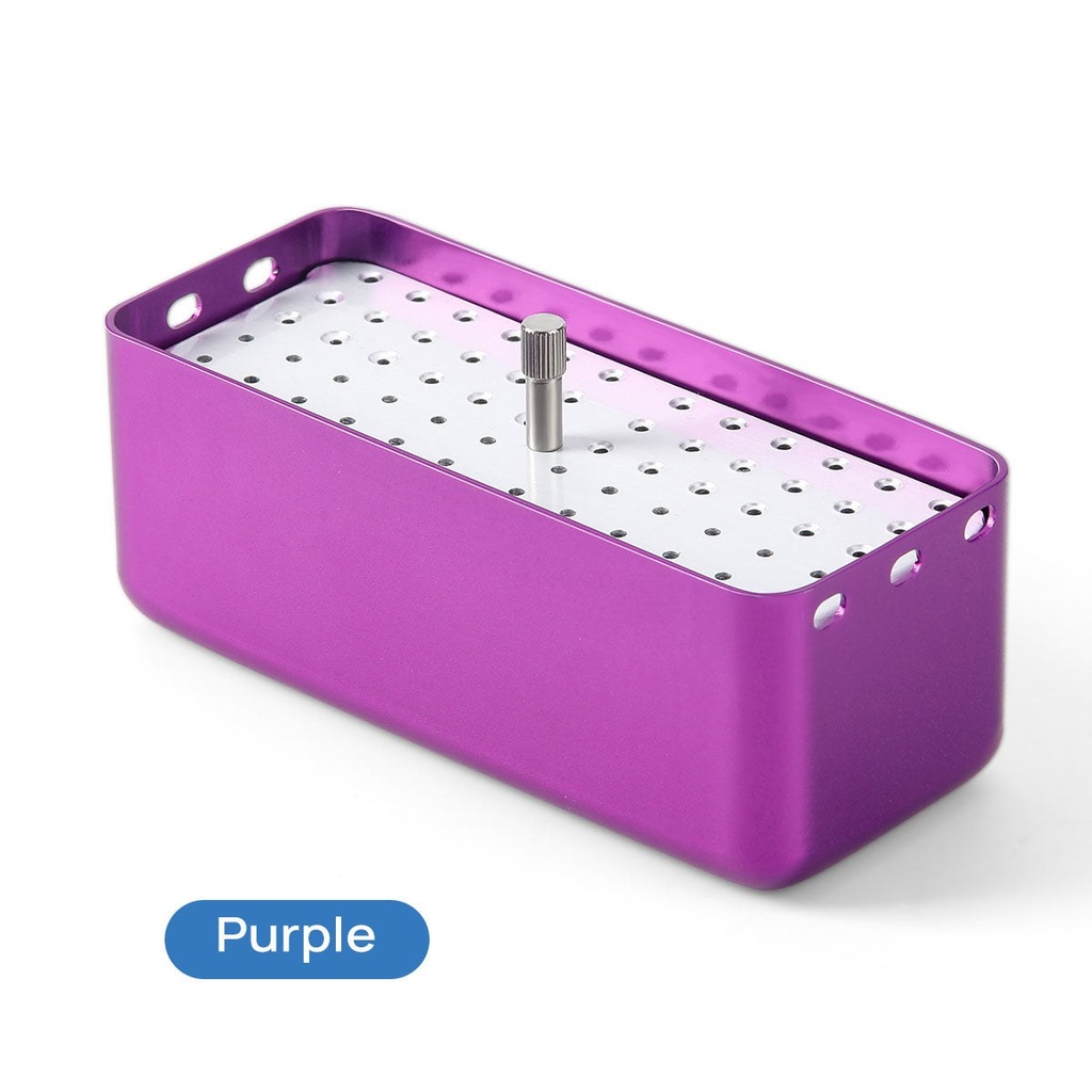 Desinfectiebox voor tandheelkundige instrumenten, aluminium, met 72 gaten voor FG 1,6 mm boren, vijlen en polijstgereedschap. (Burs Holder Block / Light Blue / 1 Piece)