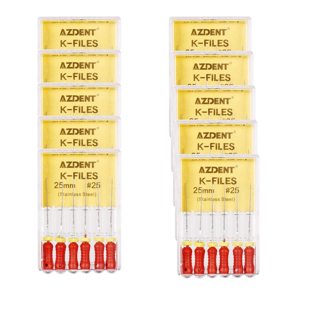 Dental Hand K-Files Stainless Steel 25mm #25 Red 6pcs/Box