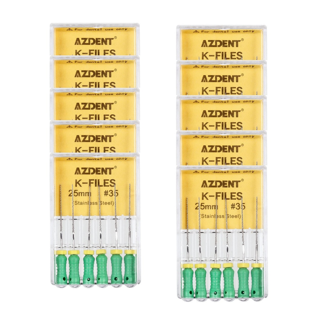 Dental Hand K-Files Stainless Steel 25mm #35 Green 6pcs/Box (Hand Stainless Steel / #35 25mm / 10 Boxes(60 PCS))