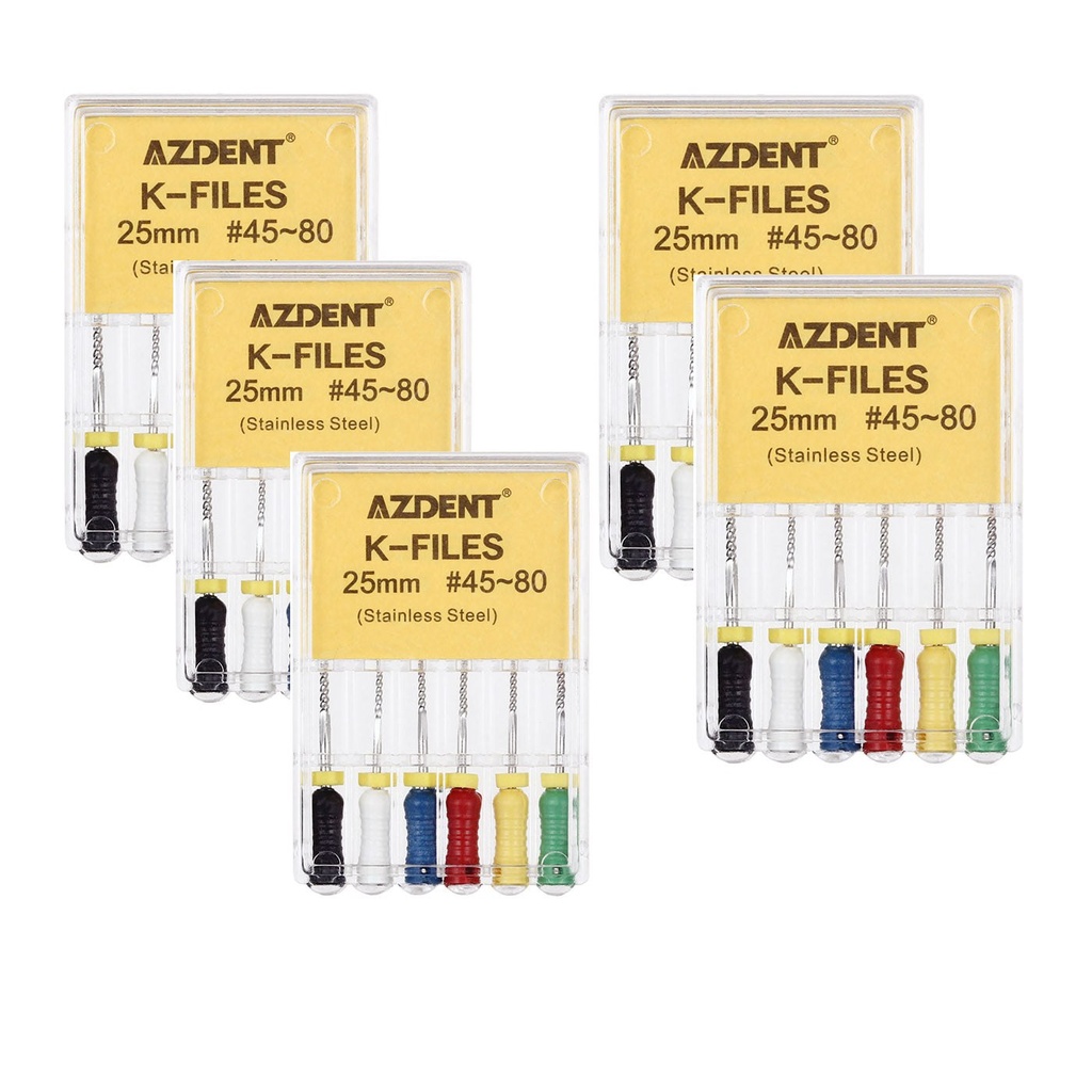 Dental Hand K-Files Stainless Steel 25mm #45-80 Assorted 6/Box