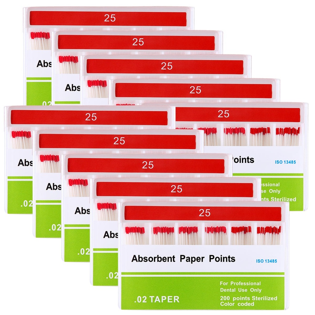 Absorbent Paper Points #25 Taper Size 0.02 Color Coded 200/Box (0.02 / #25 / 1 Pack)