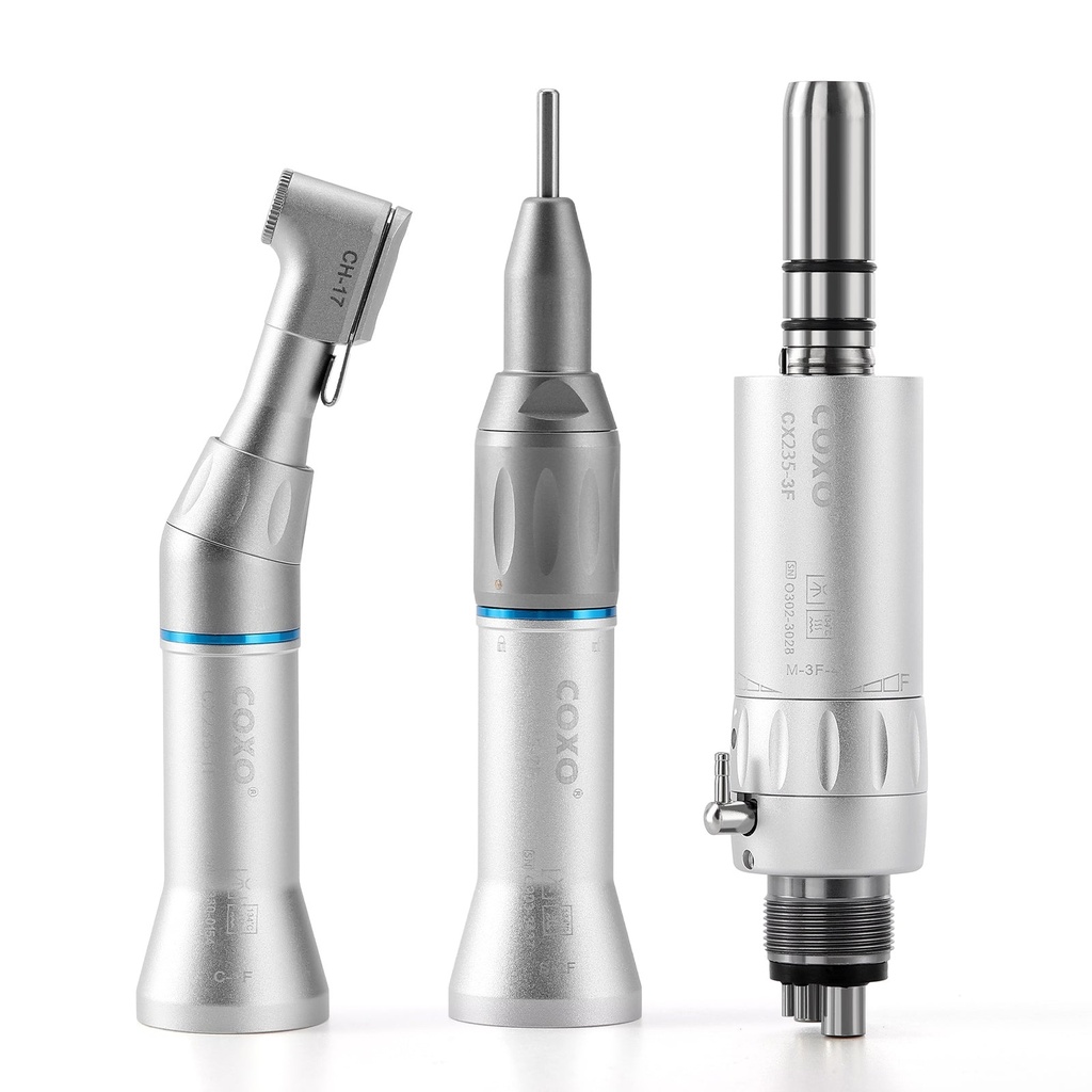 COXO Dental Low Speed Handpiece 1:1 External Contra Angle Straight Handpiece Air Motor 4 Hole
