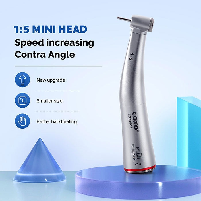 COXO Dental 1:5 Increasing Mini Head Electric Fiber Optic Inner Channel Contra Angle Handpiece CX235C7-4