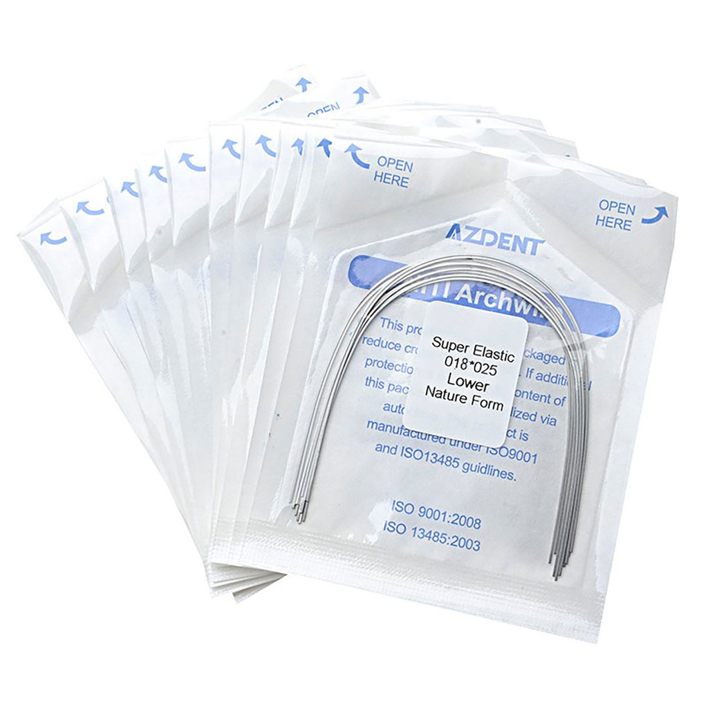 Archwire NiTi Super Elastic Natural Rectangular 0.018 x 0.025 Lower 10pcs/Pack