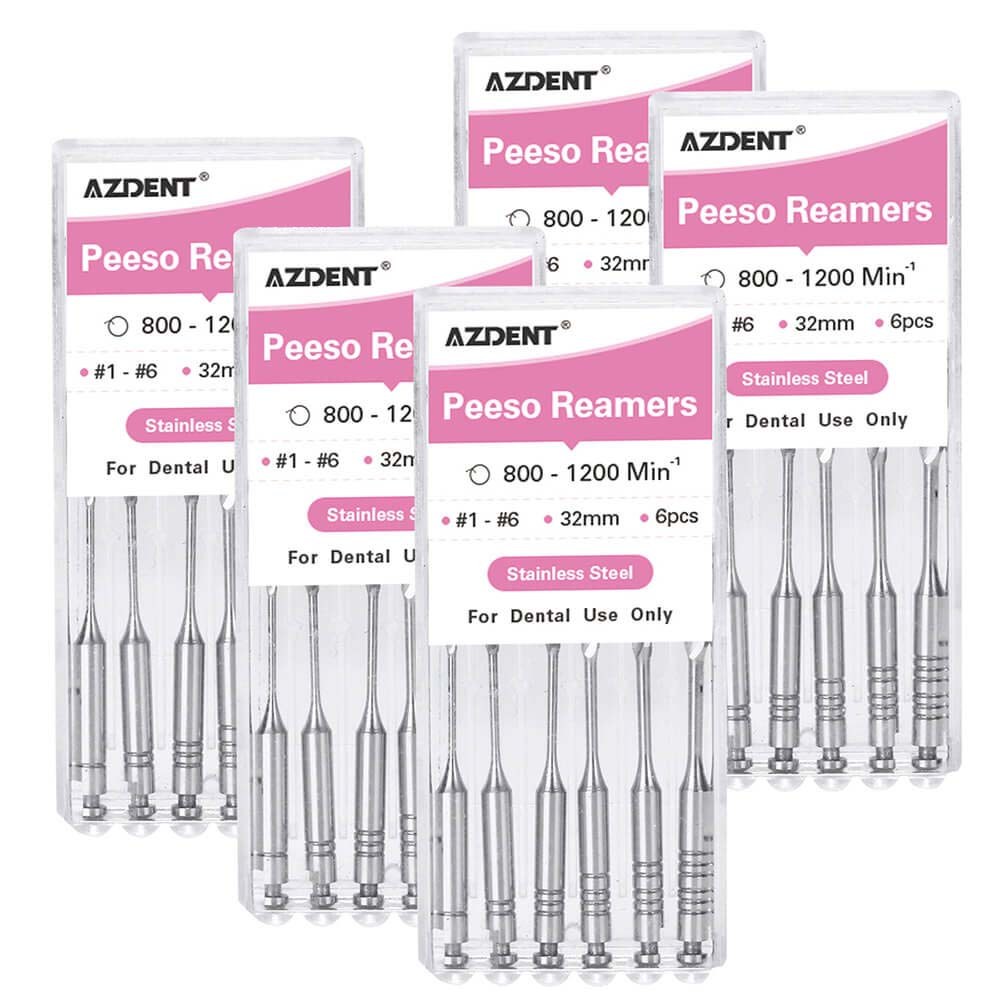 Dental Engine Files Staniless Steel Peeso Reamers 32mm #1-6 6pcs/Box (Rotary Stainless Steel / Peeso Reamers #1-6 32mm / 1 Box(6 PCS))