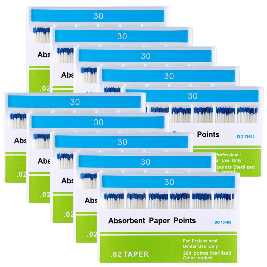 Pointes de papier absorbant n° 30, diamètre de conicité 0,02, code couleur, boîte de 200. (0.02 / #30 / 1 Pack)