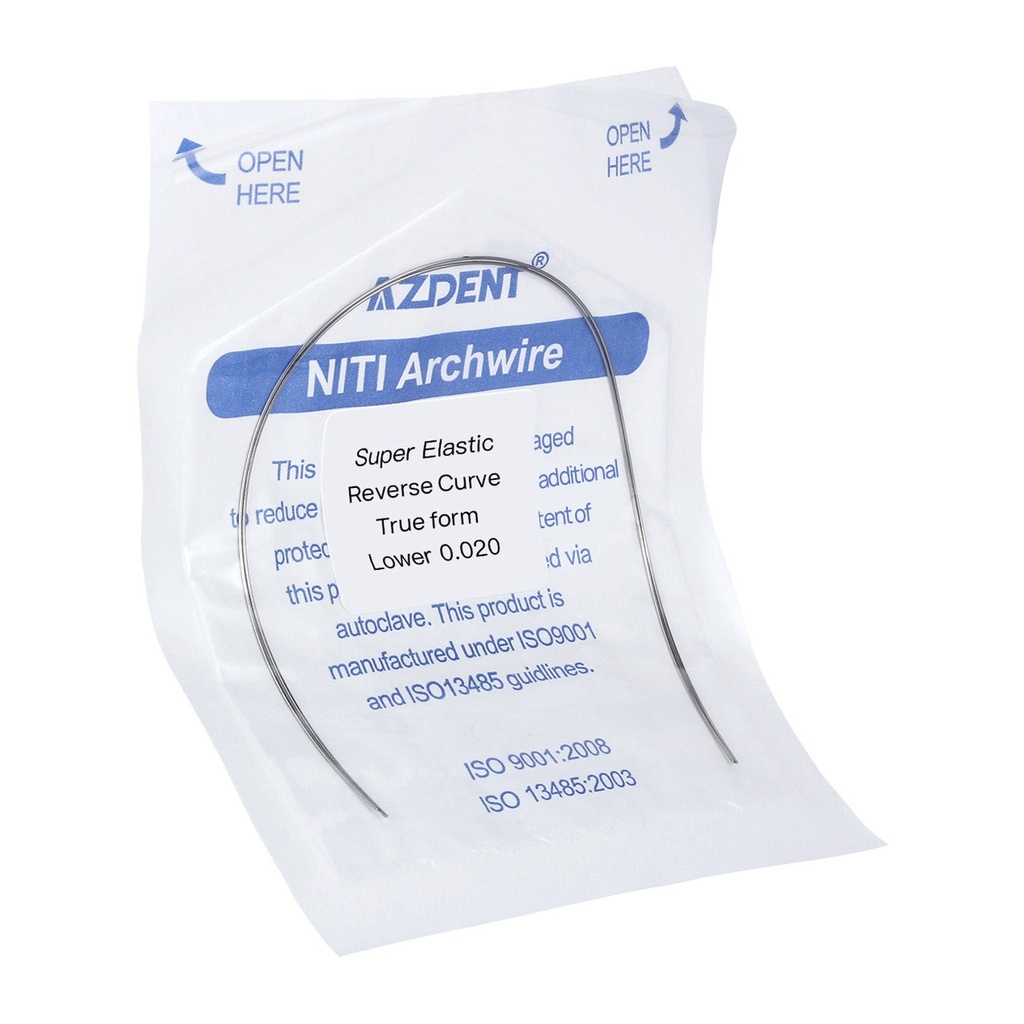 Arch Wire NiTi Reverse Curve True Form Round 0.020 Lower 2pcs/Pack (True Form Round / 0.020 Lower / 10 Packs (20 wires))