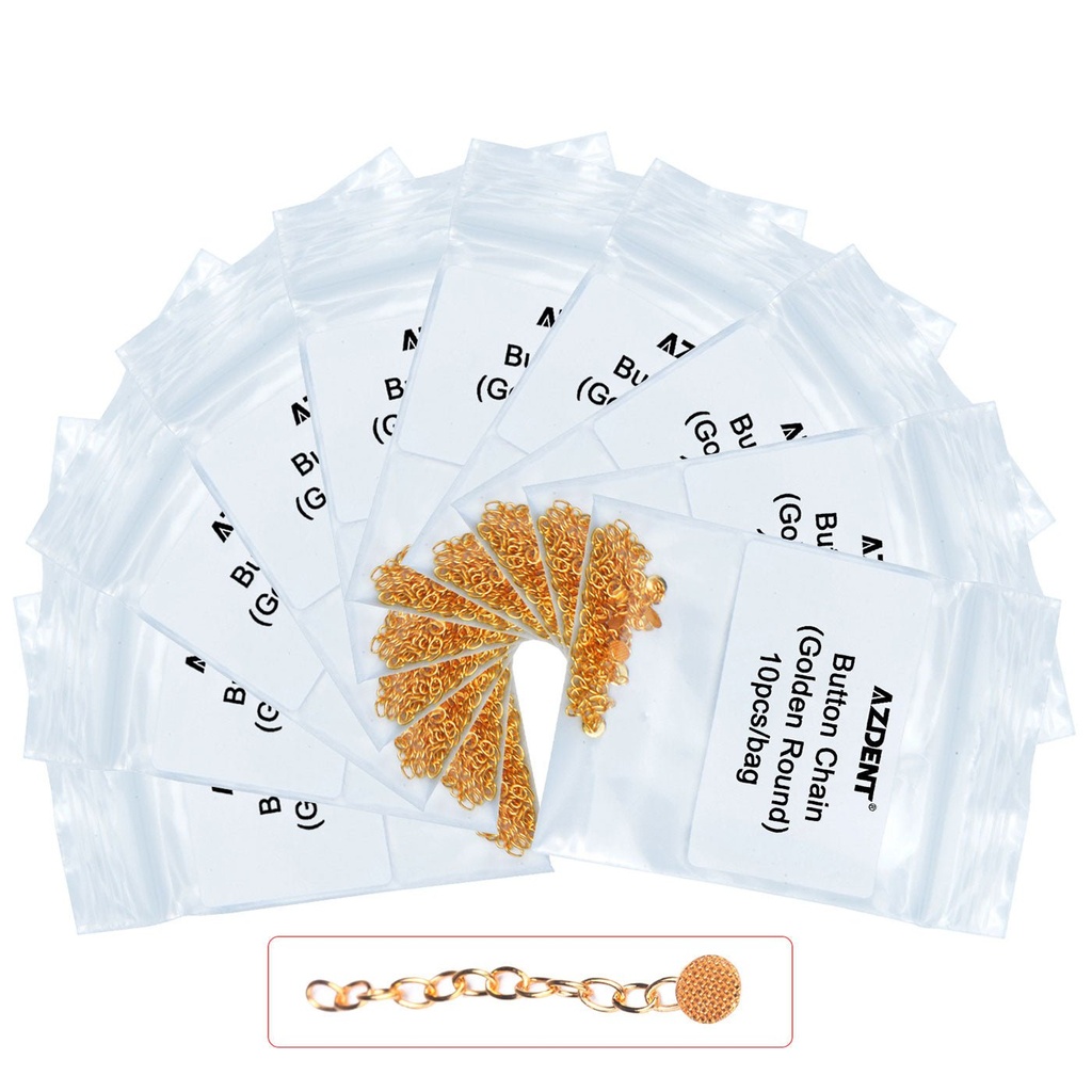 Dental Traction Chain Gold Plated Round Buttons with Chain 10/Bag (1 Bag)