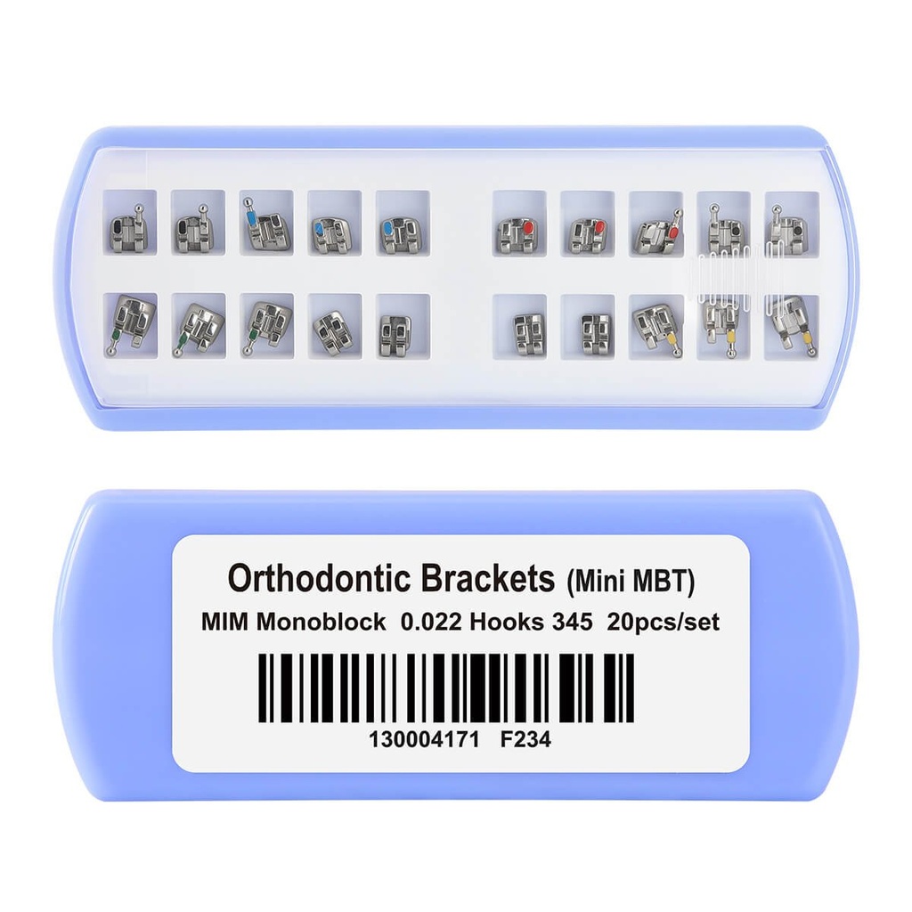 Dental Metal Monoblock Brackets Mesh Base Mini Roth/MBT 0.022" 345 Hooks 20pcs/Set (Mini MBT .022 / Hooks 3-4-5 / 10 Packs)