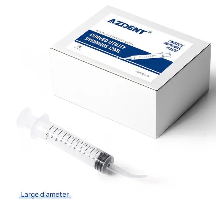 Dental Utility Syringes for Irrigation with Curved Tip - 12cc Capacity, 100 Pack, Two Diameter Options (Large Diameter)
