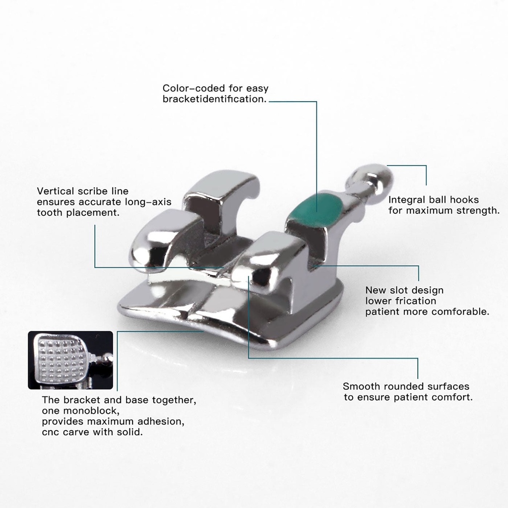 Dental Metal Brackets Monoblock Mini Roth .022 Hooks on 345 20pcs/Kit