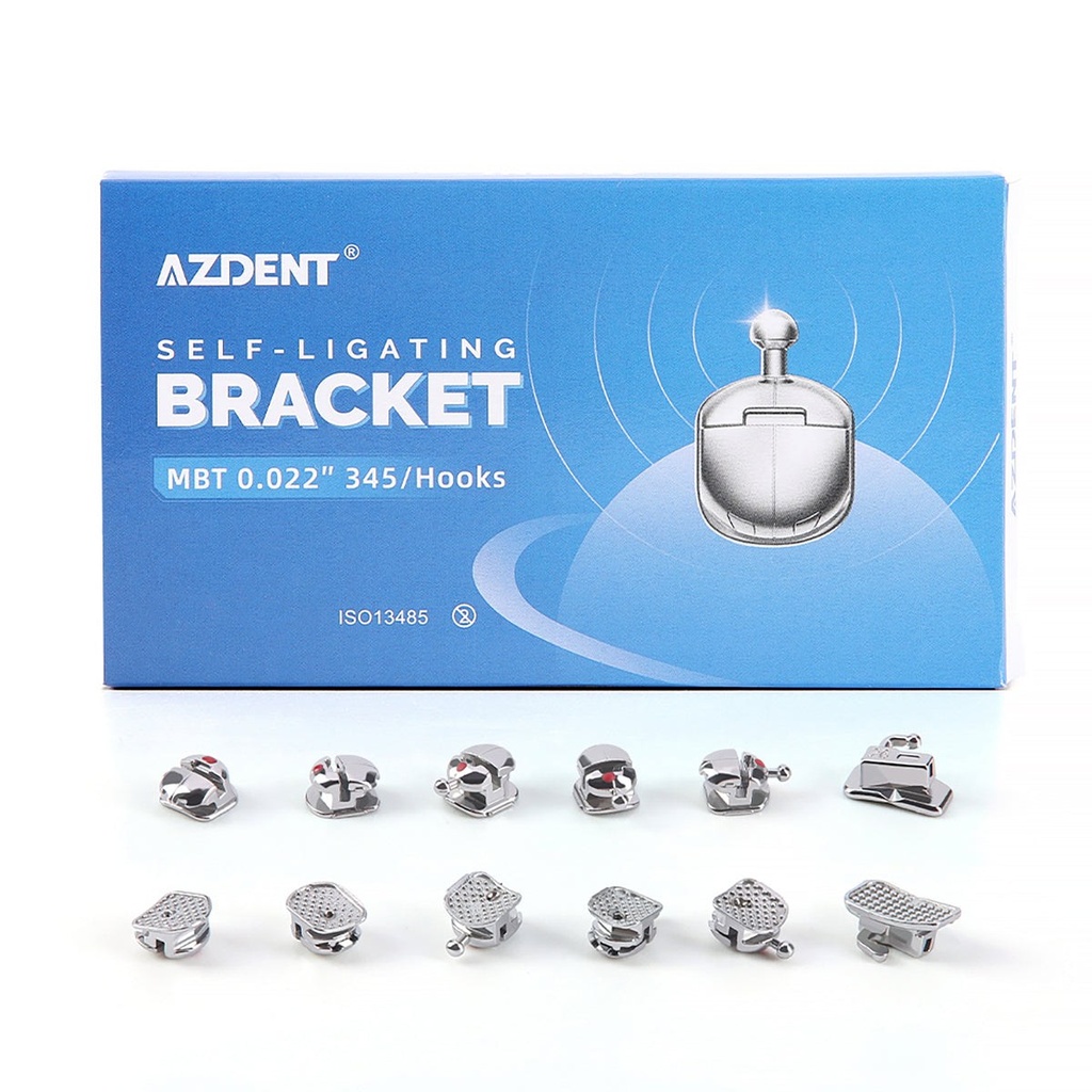 Dental Orthodontic Self-Ligating Brackets Spherical Monoblock Roth/MBT .022 Hooks On 345 With Buccal Tube 24pcs/Box (MBT .022 / Hooks 3-4-5 / 1 Box)