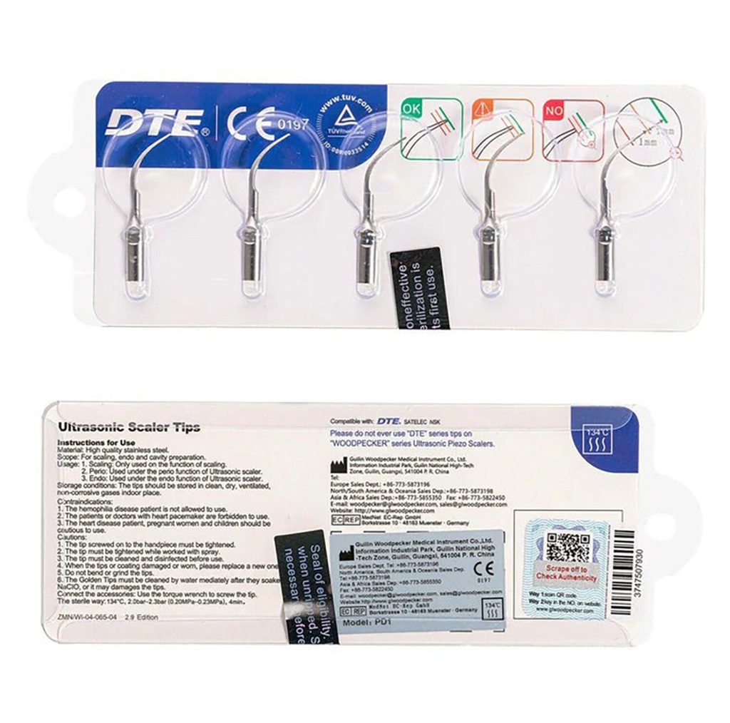 Woodpecker Ultrasonic Scaler PD1 Tips 5Pcs/Set (1 Set)
