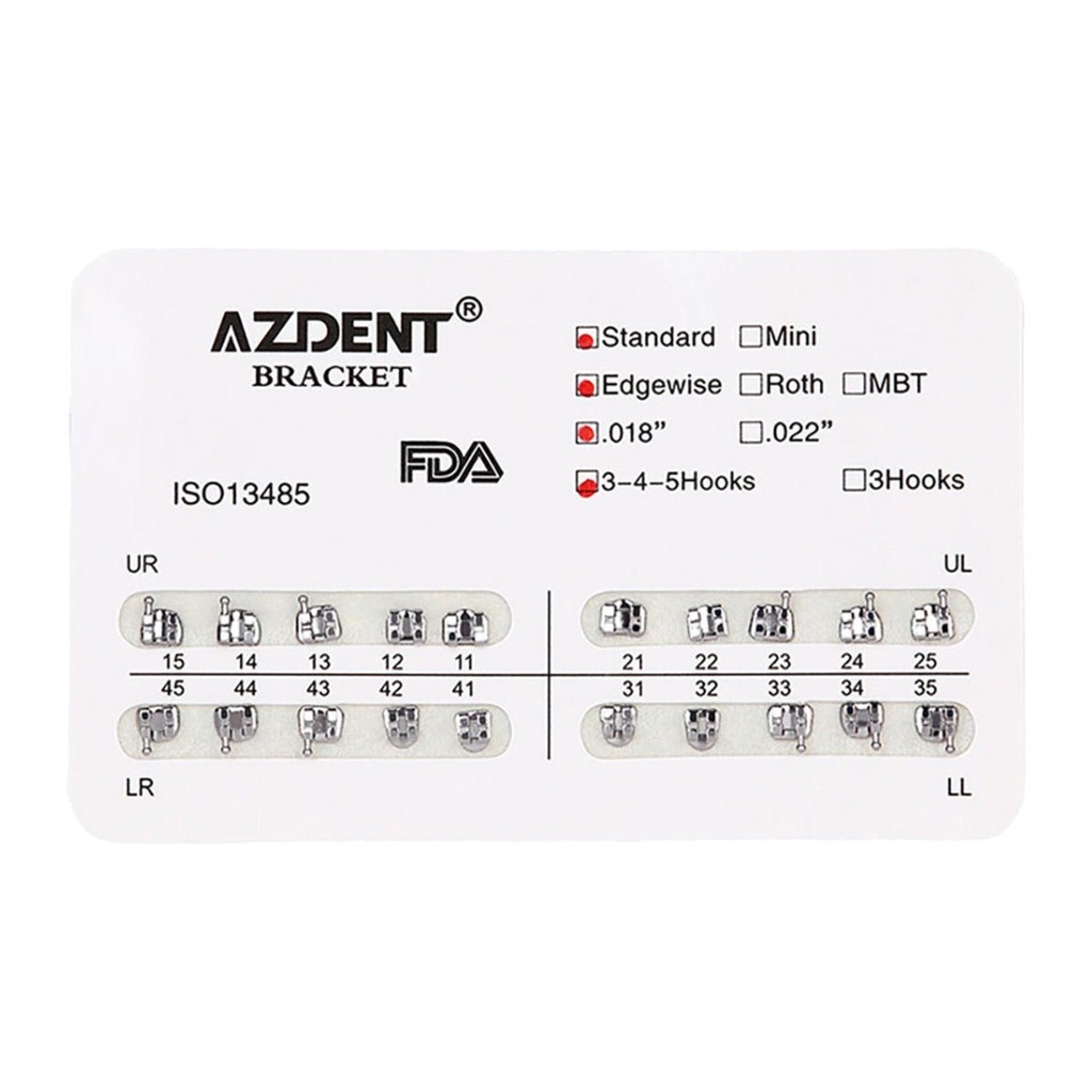 Dental Metal Brackets Standard Edgewise Slot .018 Hooks on 345 20pcs/Pack (Edgewise .018 / Hooks 3-4-5 / 10 Packs(200pcs))