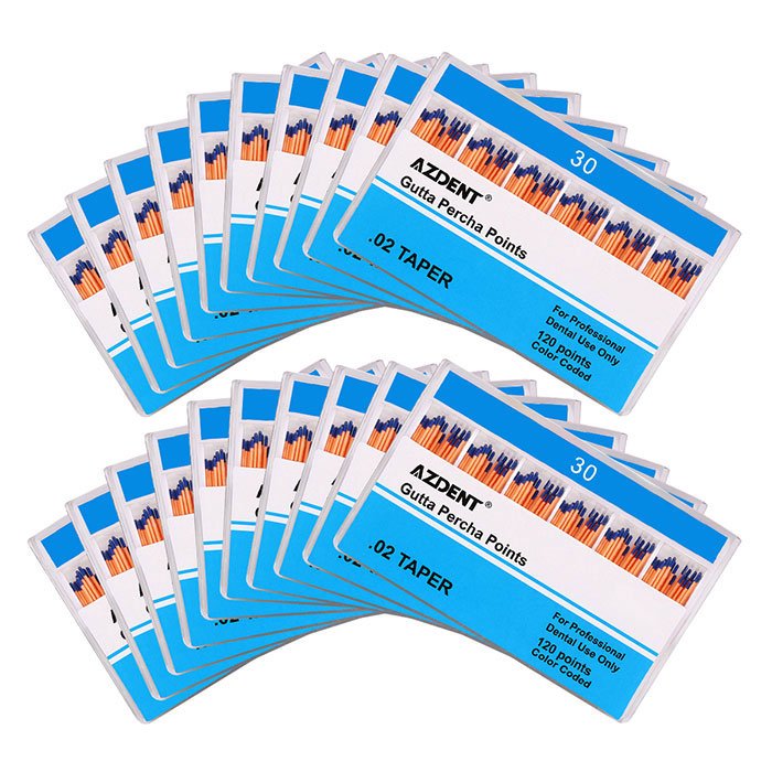 Gutta Percha Points #30 Taper Size 0.02 Color Coded 120/Box (0.02 / #30 / 1 Box)
