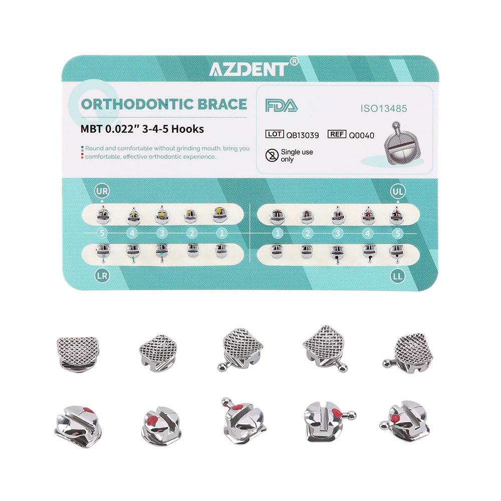 Dental Orthodontic Q-type Metal Brackets Roth/MBT .022 Hooks On 345 20pcs/Pack (MBT .022 / Hooks 3-4-5 / 10 Packs)
