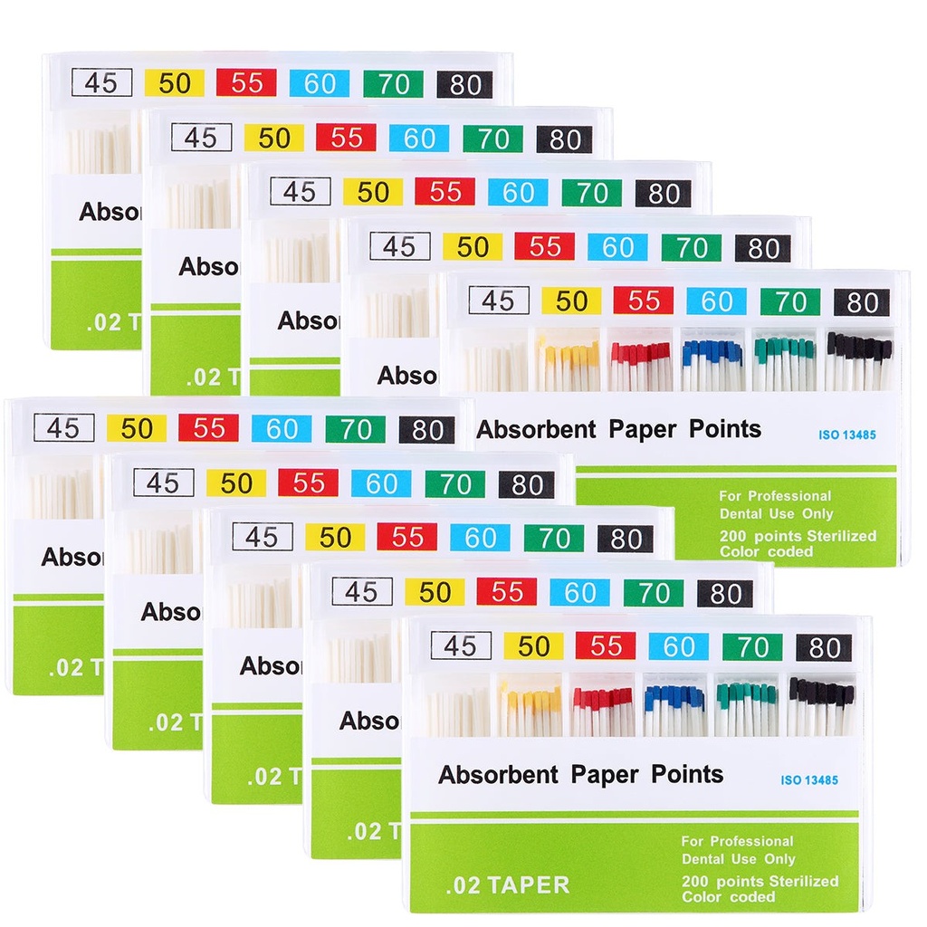 Absorbent Paper Points #45-80 Taper Size 0.02 Color Coded 200/Box (0.02 / #45-80 / 1 Pack)