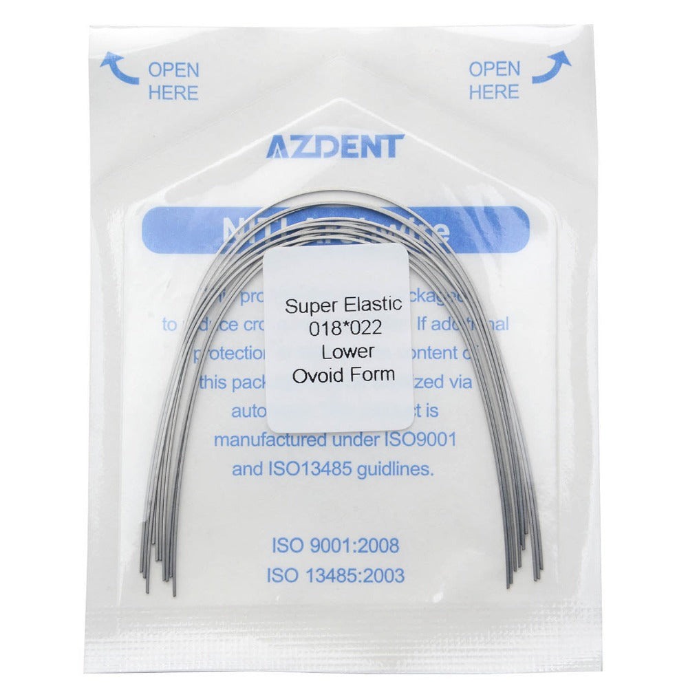 Archwire Niti Super Elastic Ovoid Rectangular 0.018 x 0.022 Lower 10pcs/Pack (Ovoid Rectangular / 0.018 x 0.022 Lower / 10 Packs (100 wires))