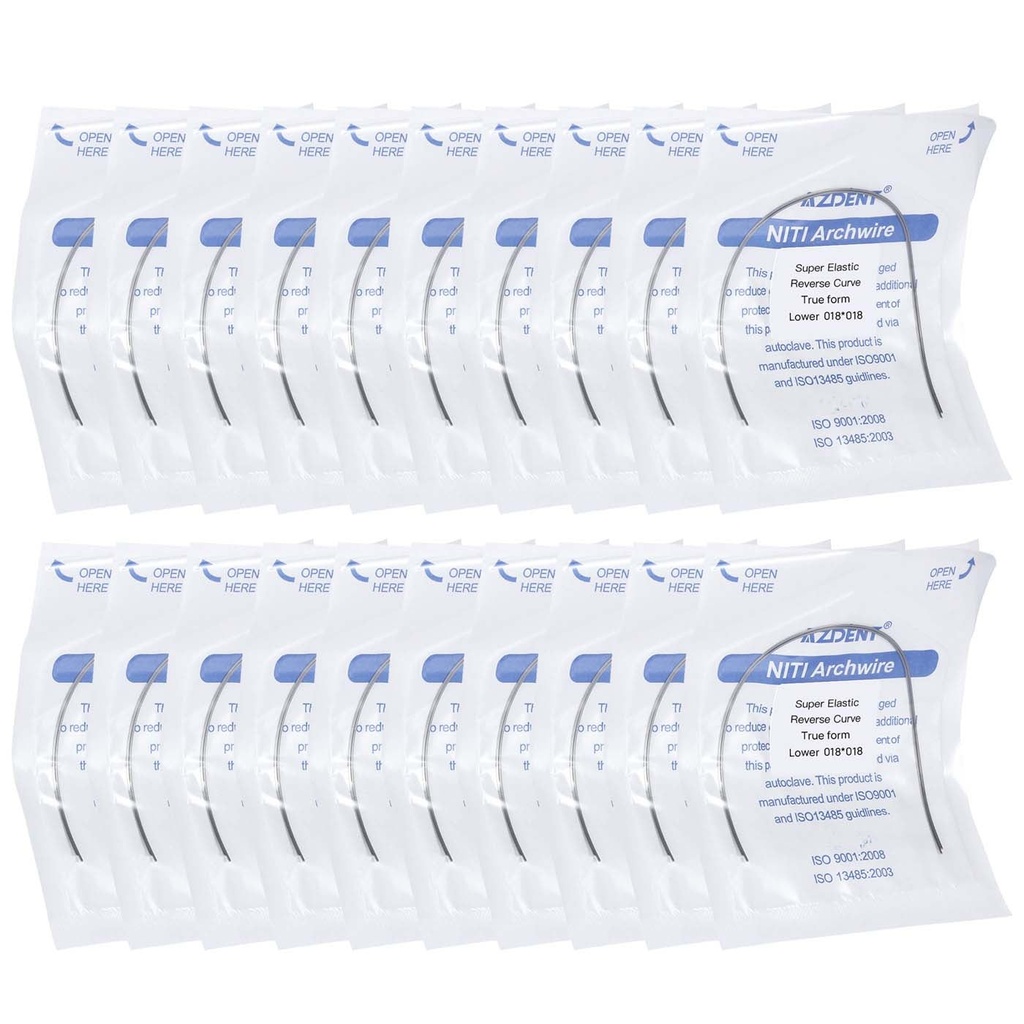 Archwire NiTi Reverse Curve True Form Rectangular 0.018 x 0.018 Lower 2pcs/Pack (True Form Rectangular / 0.018 x 0.018 Lower / 10 Packs (20 wires))