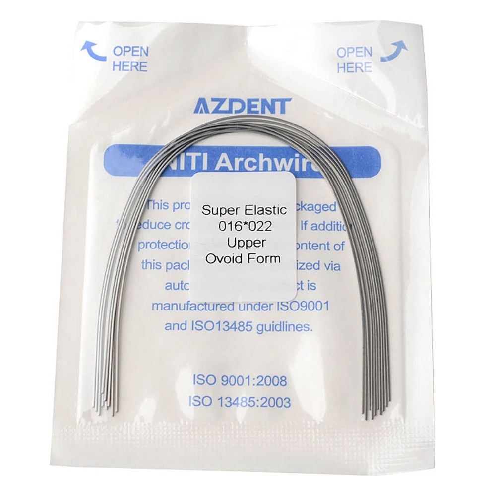 Archwire Niti Super Elastic Ovoid Form Rectangular 0.016 x 0.022 Upper 10pcs/Pack (Ovoid Rectangular / 0.016 x 0.022 Upper / 10 Packs (100 wires))