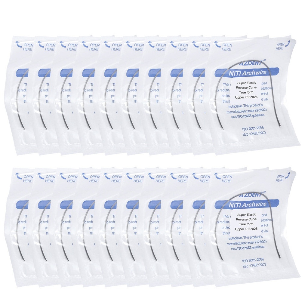 Archwire NiTi Reverse Curve True Form Rectangular 0.016 x 0.025 Upper 2pcs/Pack (True Form Rectangular / 0.016 x 0.025 Upper / 10 Packs (20 wires))