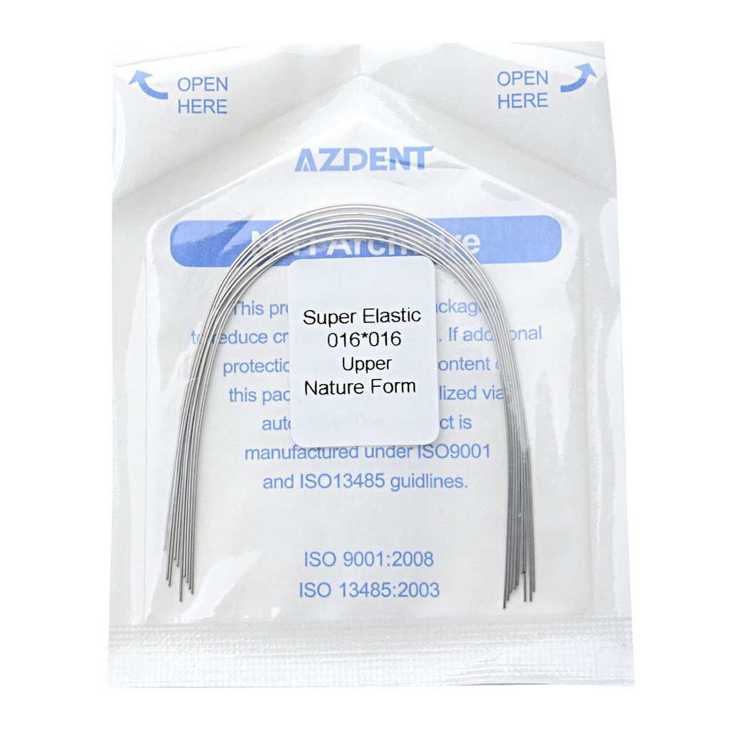 Archwire NiTi Super Elastic Natural Rectangular 0.016 x 0.016 Upper 10pcs/Pack