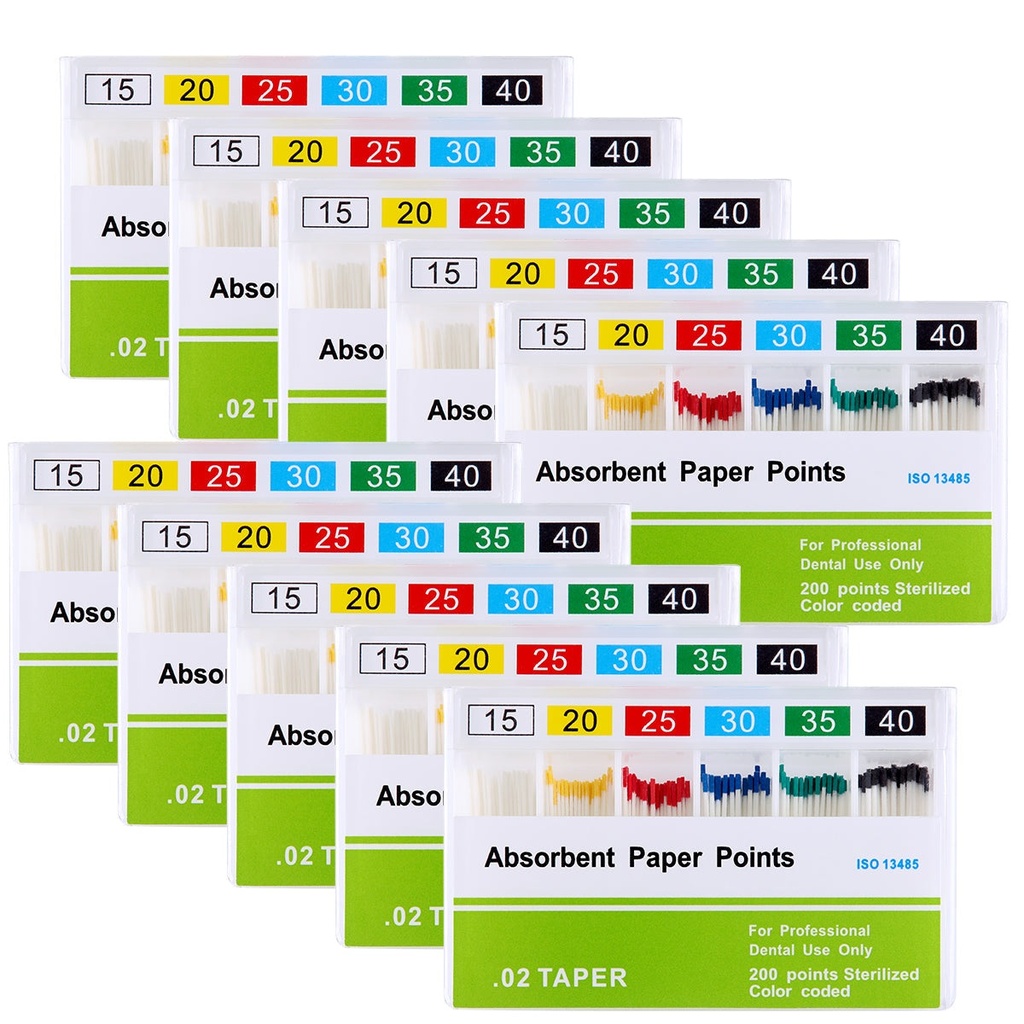 Absorbent Paper Points #15-40 Taper Size 0.02 Color Coded 200/Box