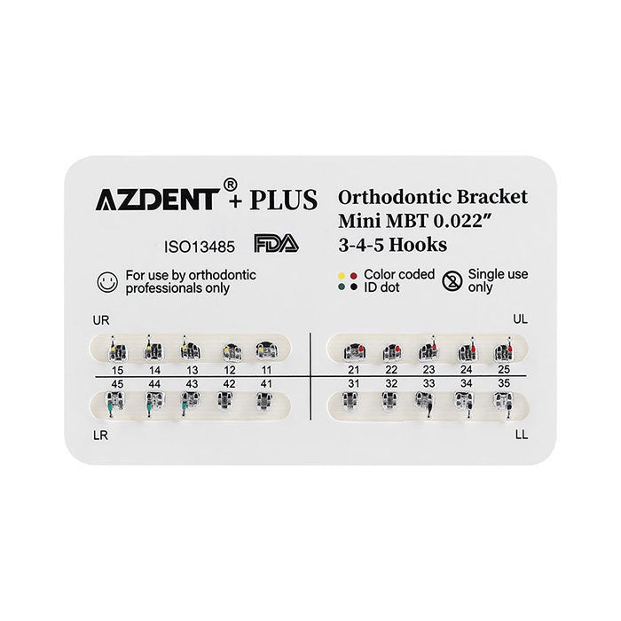 PLUS Dental Metal Brackets Braces Mini Roth/MBT .022/.018 Hooks 3/3-4-5 20pcs/Pack (MBT .018 / Hooks 3 / 10 Packs)