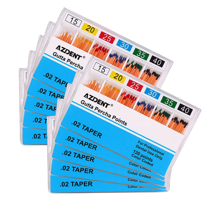Gutta Percha Points #15-40 Taper Size 0.02 Color Coded 7 Models 120/Box (0.02 / #15-40 / 1 Box)