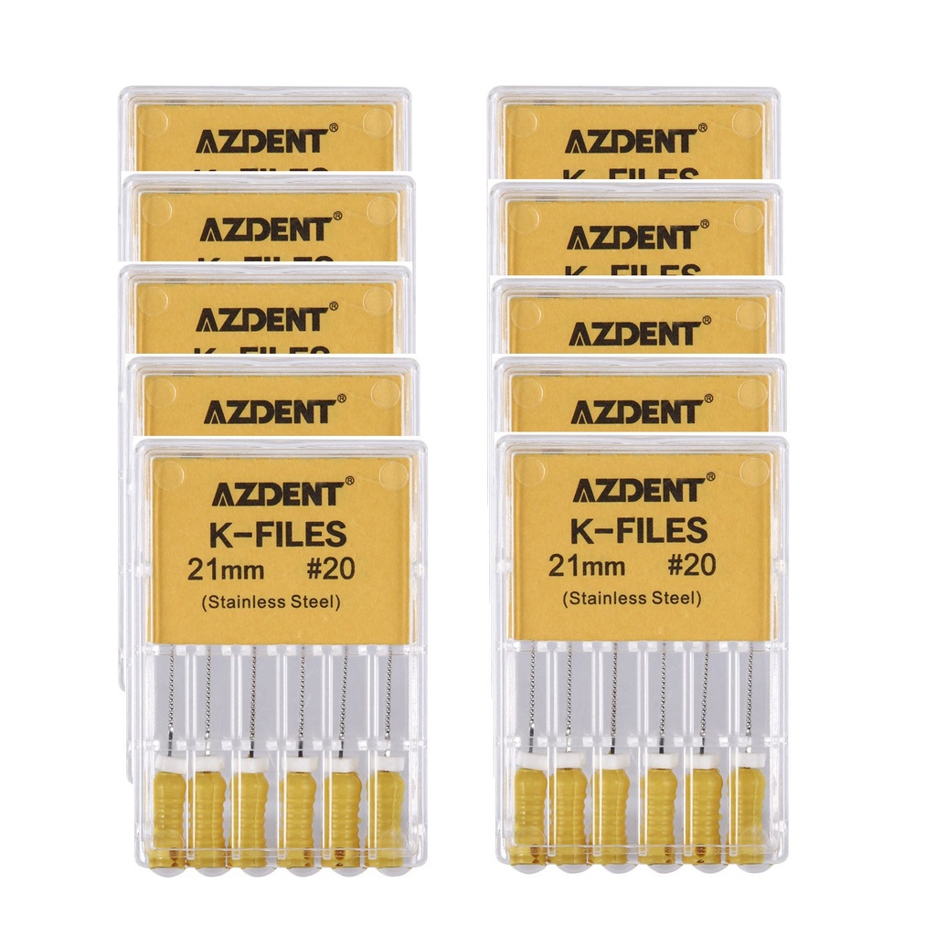 Dental Hand K-Files Stainless Steel Root Canal 21mm #20 6pcs/Box (Hand Stainless Steel / #20 21mm / 10 Boxes(60 PCS))