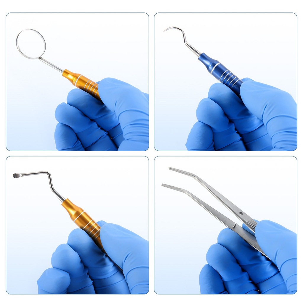 Dental Tools Kit Cleaning Tool Set Stainless Steel Scraper Mouth Mirror Tweezer Probe 4pcs/Set (1 Set)