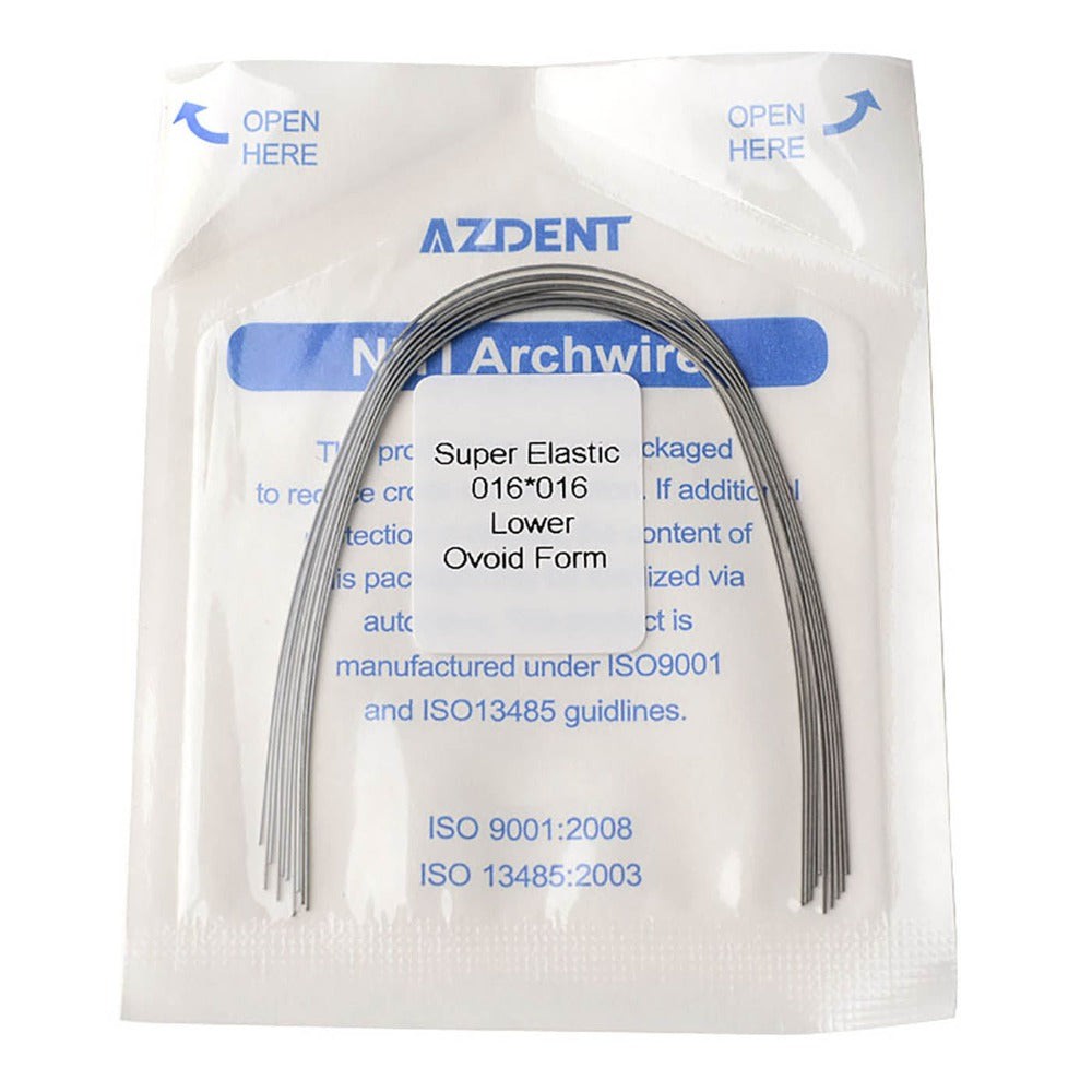 Archwire Niti Super Elastic Ovoid Form Rectangular 0.016 x 0.016 Lower 10pcs/Pack (Ovoid Rectangular / 0.016 x 0.016 Lower / 10 Packs (100 wires))