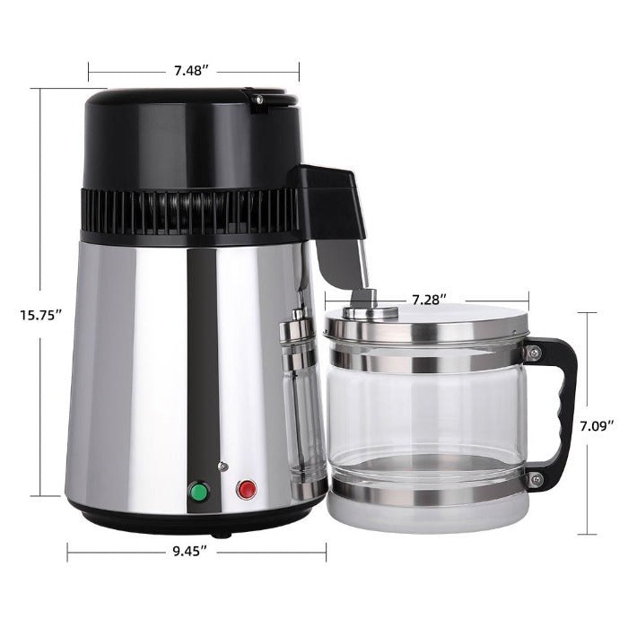 Water Distiller Stainless Steel Glass Bucket Double button 750W 4L 1L/H (1 Set)