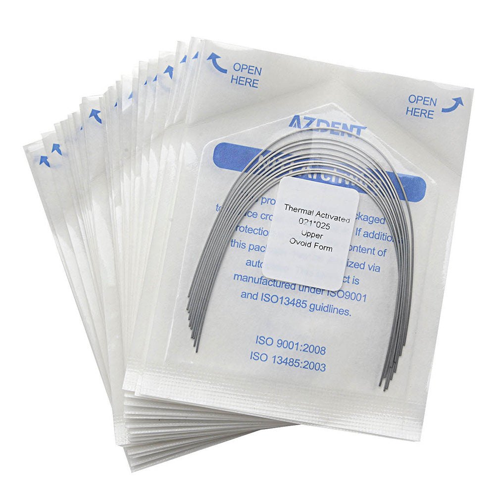 Thermal Active NiTi Archwire Ovoid Form Rectangular 0.021 x 0.025 Upper 10pcs/Pack (Ovoid Rectangular / 0.021 x 0.025 Upper / 10 Packs (100 wires))
