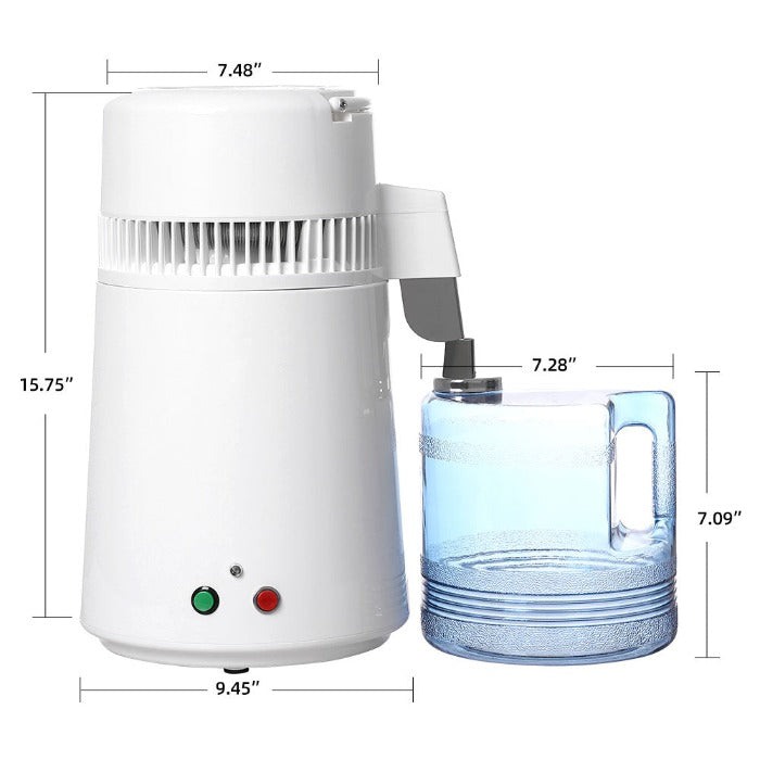 Destilador de agua de acero inoxidable con cubo de plástico, doble botón, 750 W, 4 L, 1 L/H. (1 Set)