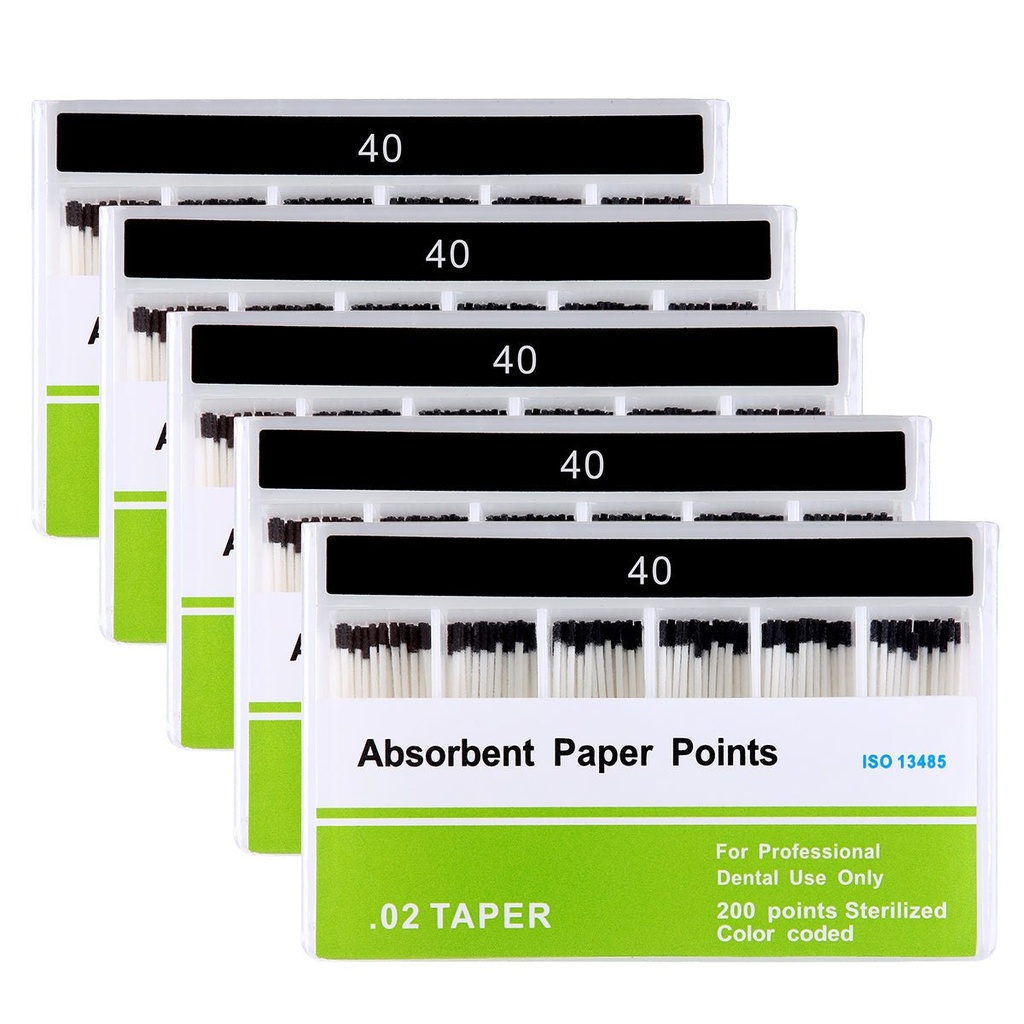 Absorbent Paper Points #40 Taper Size 0.02 Color Coded 200/Box (0.02 / #40 / 1 Pack)