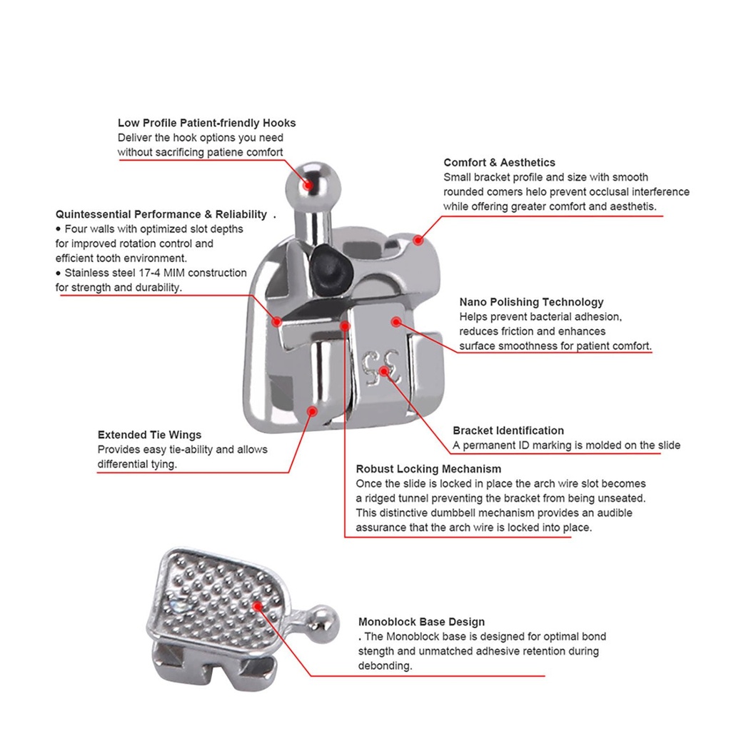 Dental Self Ligating Mini Bracket MBT .022 Hooks on 345 With 4 Buccal Tube 24pcs/Box